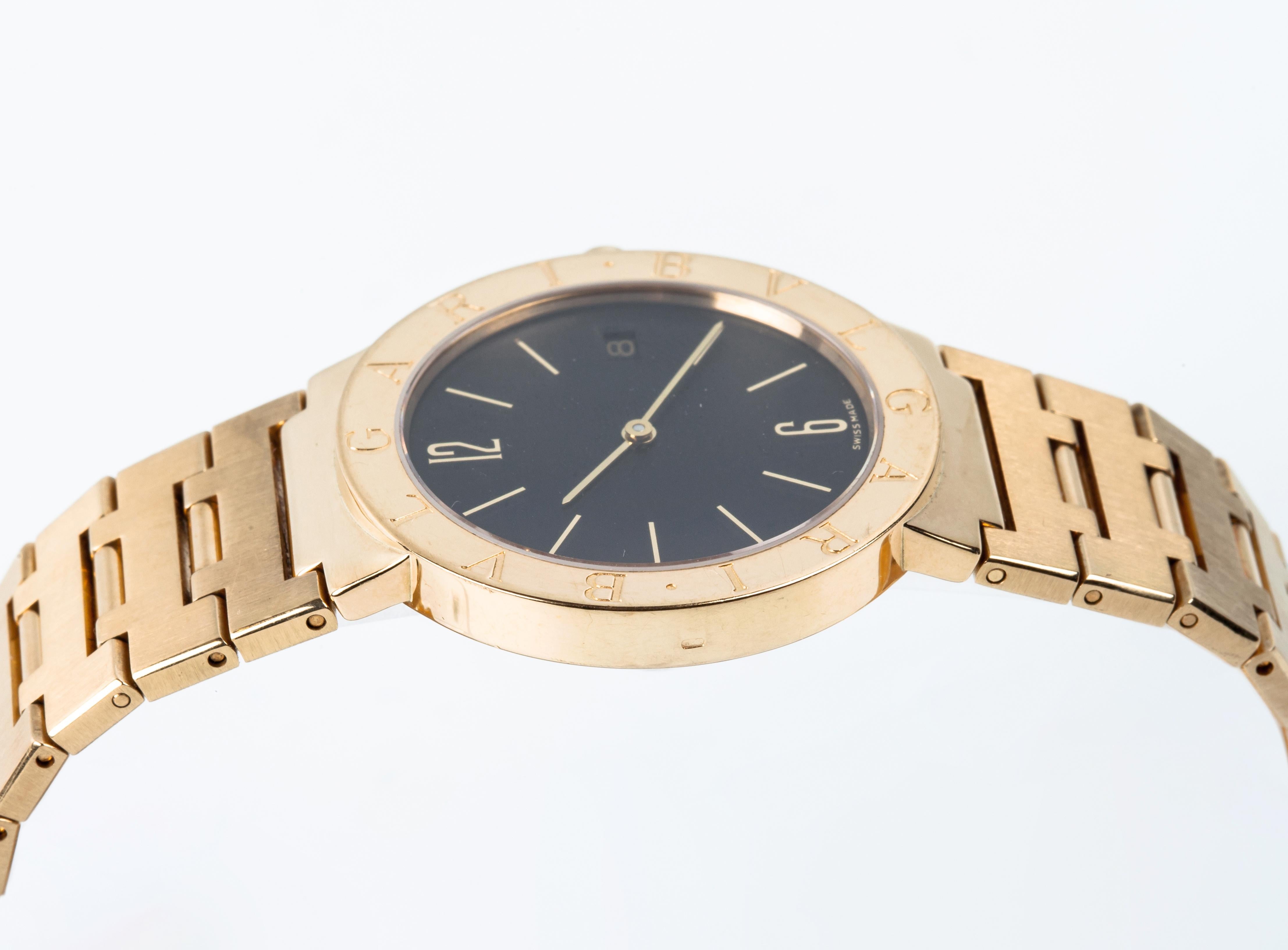 Bvlgari Bulgari Yellow Gold Watch with Black Face In Excellent Condition In Bilbao, ES