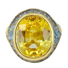 Bvlgari Bulgari Yellow Sapphire Ring Gold Aquamarine Diamond Vintage Jewelry