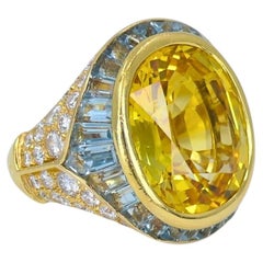 Bvlgari Bulgari Yellow Sapphire Ring Gold Aquamarine Diamond Vintage Jewelry