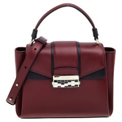 Bvlgari Burgund/Schwarzes Leder Medium Serpenti Viper Top Handle Bag