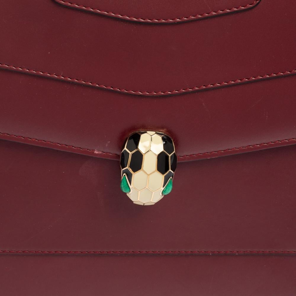 Bvlgari Burgundy Leather Serpenti Forever Top Handle Bag In Good Condition In Dubai, Al Qouz 2