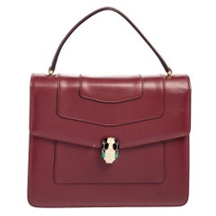 Bvlgari Burgundy Leather Serpenti Forever Top Handle Bag