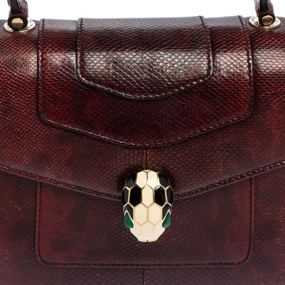 Bvlgari Burgundy Snakeskin Embossed Leather Serpenti Forever Flap Top Handle Bag 4