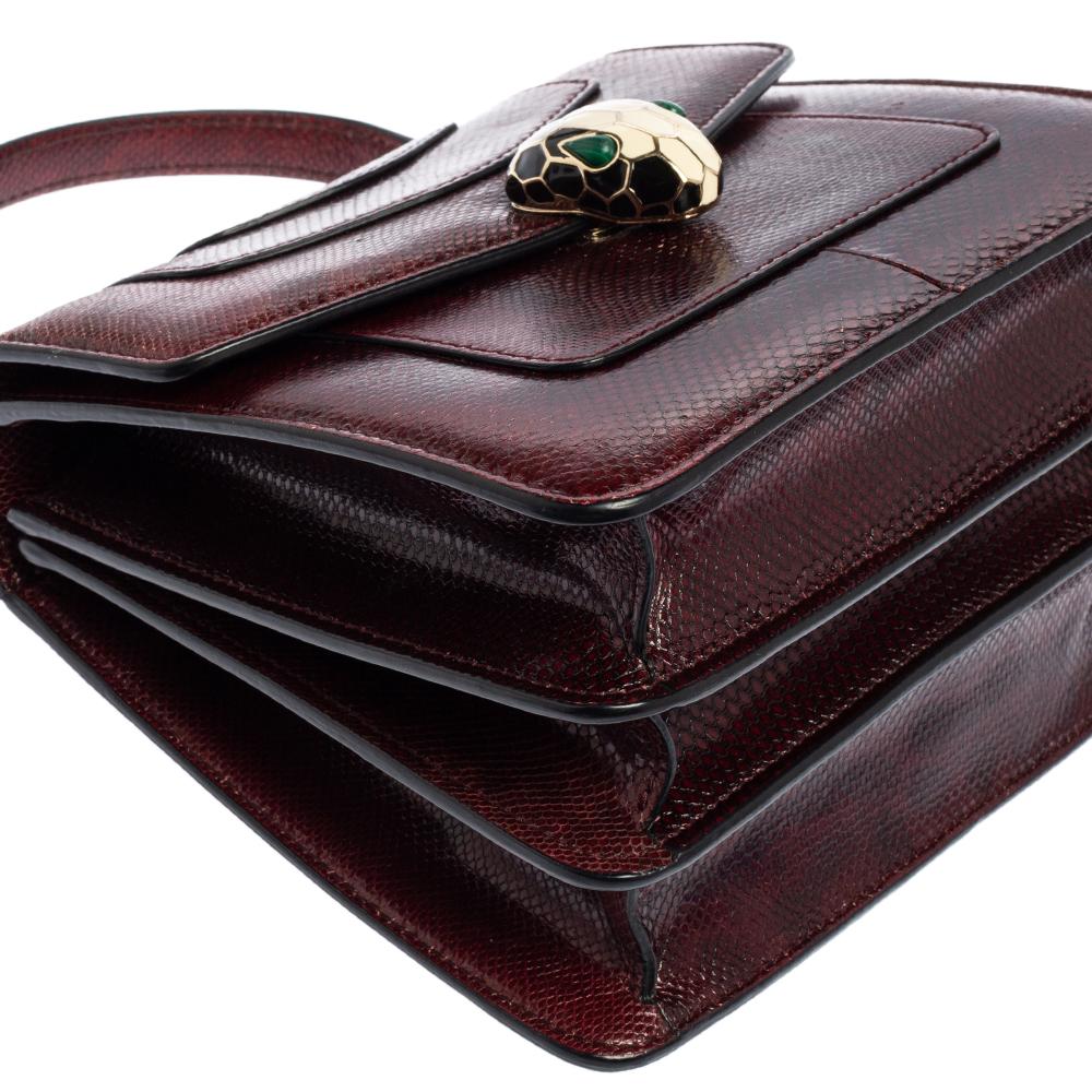 Bvlgari Burgundy Snakeskin Embossed Leather Serpenti Forever Flap Top Handle Bag 5