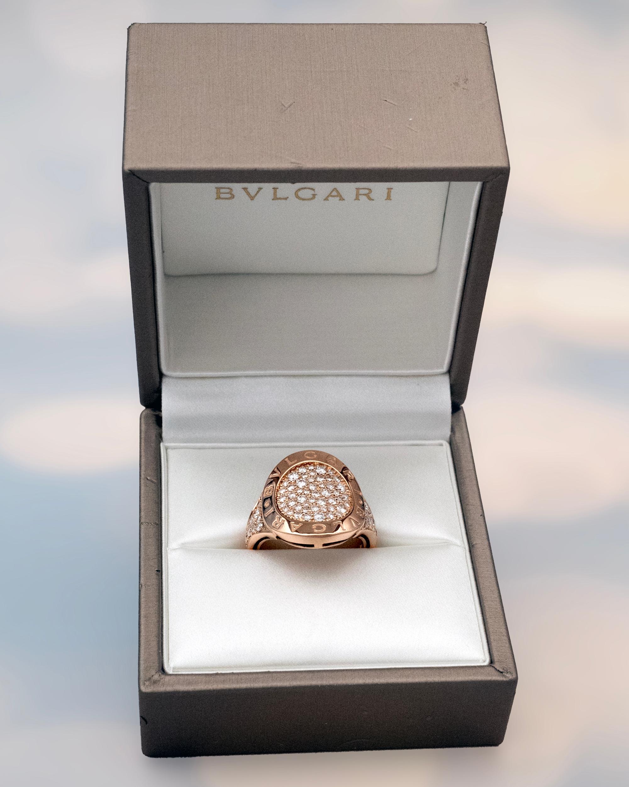 Bvlgari Bvlgari 18 Karat Rose Gold Diamond Pavé Ring For Sale 4