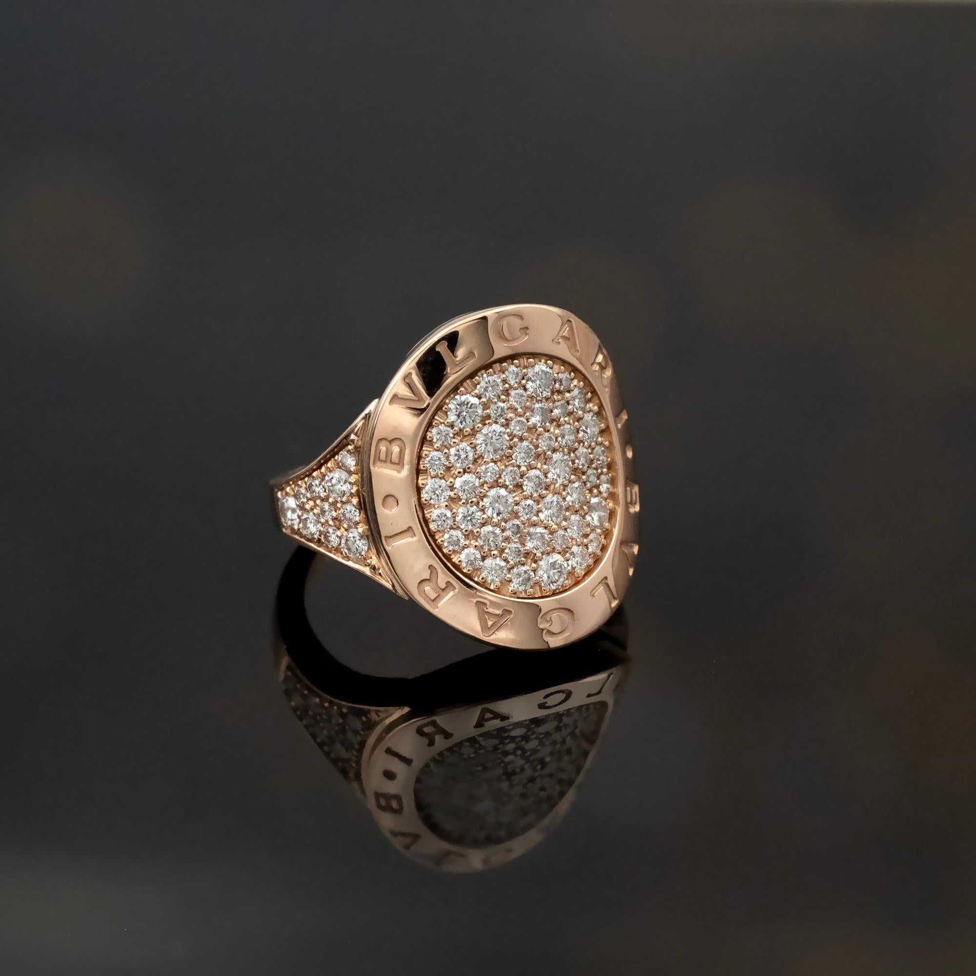 Contemporary Bvlgari Bvlgari 18 Karat Rose Gold Diamond Pavé Ring For Sale