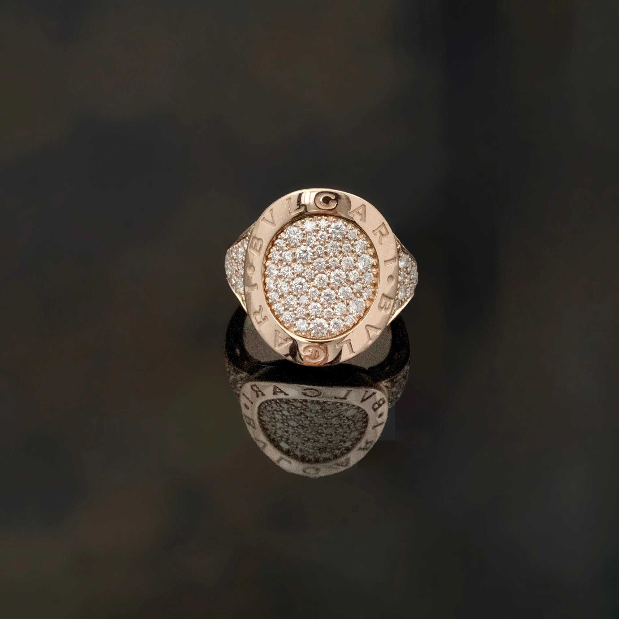 Brilliant Cut Bvlgari Bvlgari 18 Karat Rose Gold Diamond Pavé Ring For Sale