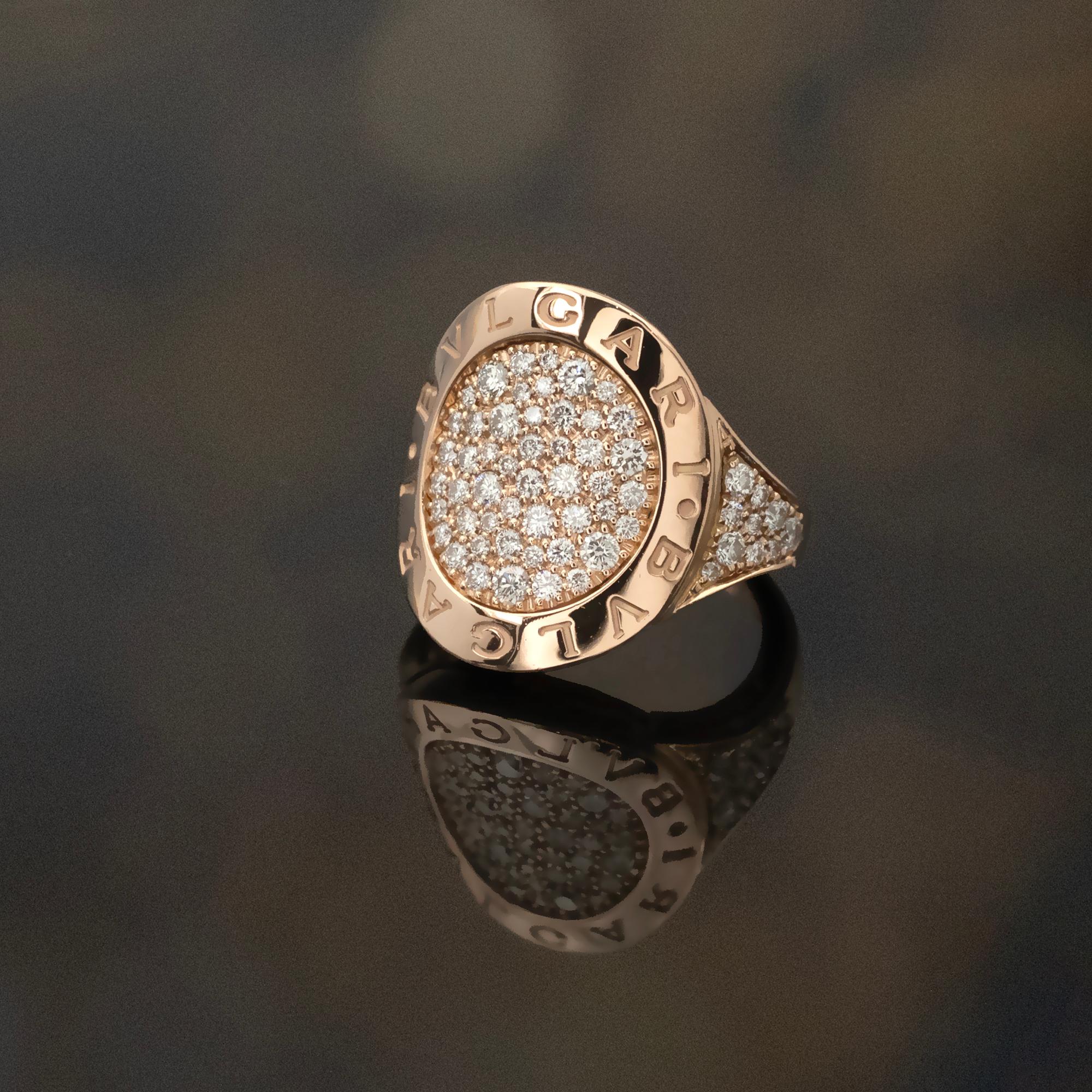 Bvlgari Bvlgari 18 Karat Rose Gold Diamond Pavé Ring In Excellent Condition For Sale In Monte Carlo, MC