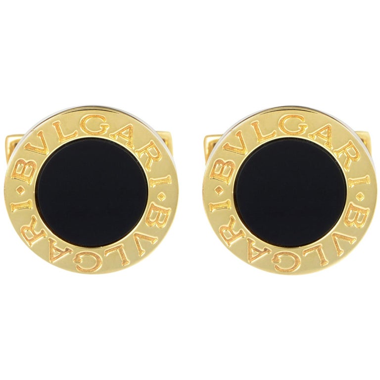 Bvlgari Bvlgari 18 Karat Yellow Gold Onyx Cufflinks at 1stDibs onyx