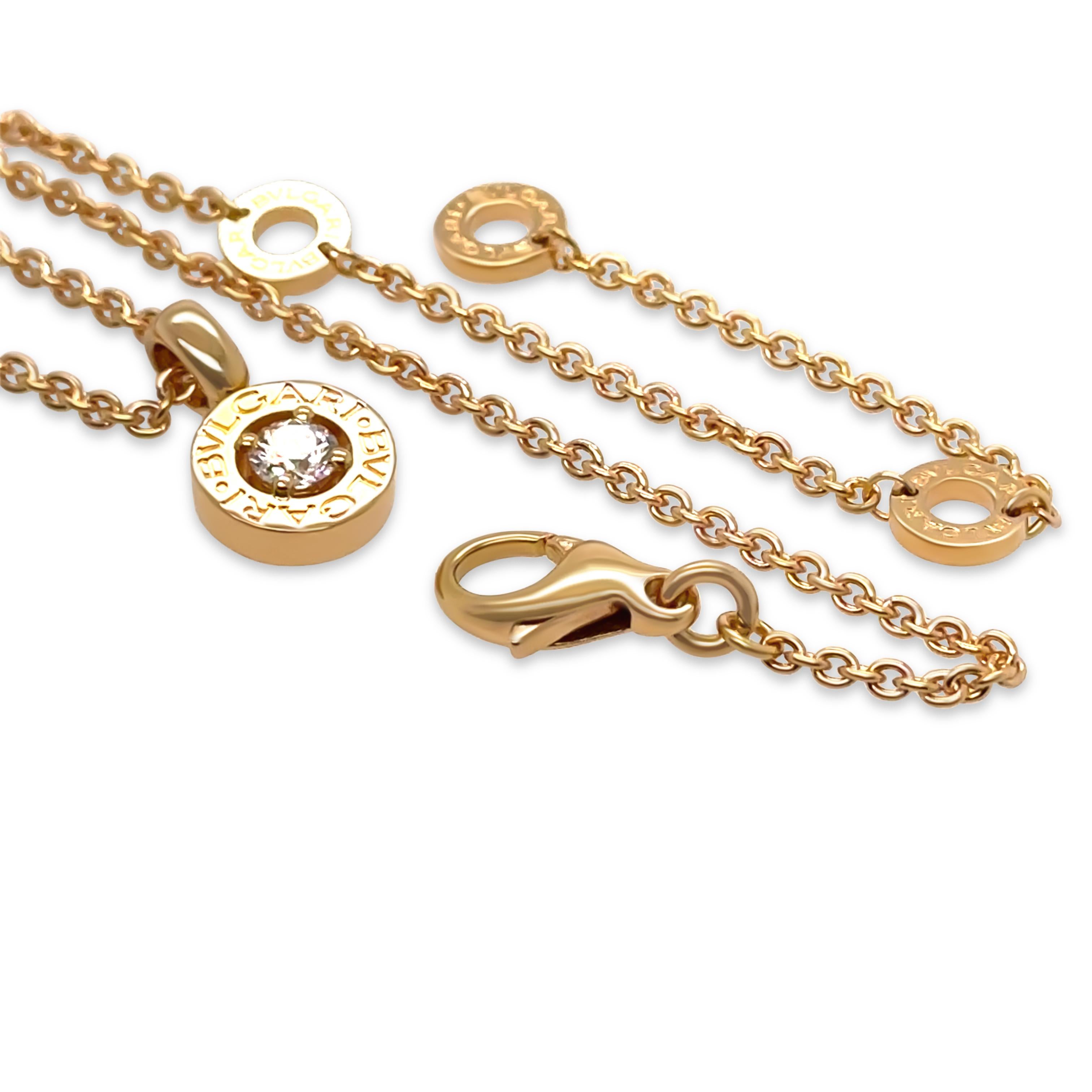 Round Cut Bvlgari Bvlgari 18ct Rose Gold Diamond Pendant Necklace 0.25ct 9.7g For Sale