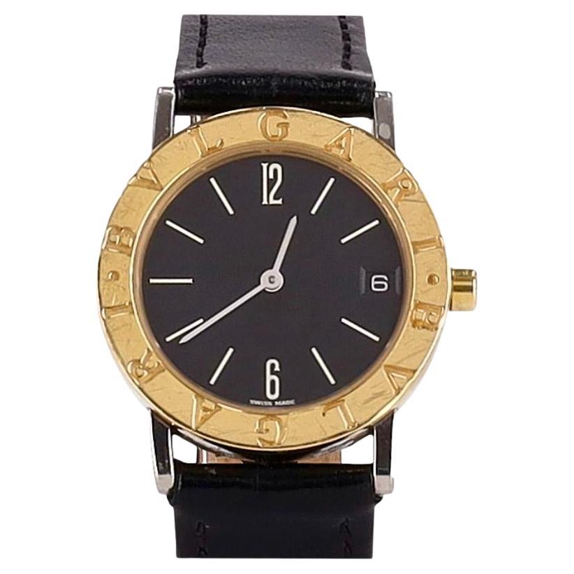 Bvlgari Montre Bvlgari en or 18k et acier inoxydable avec bracelet en cuir