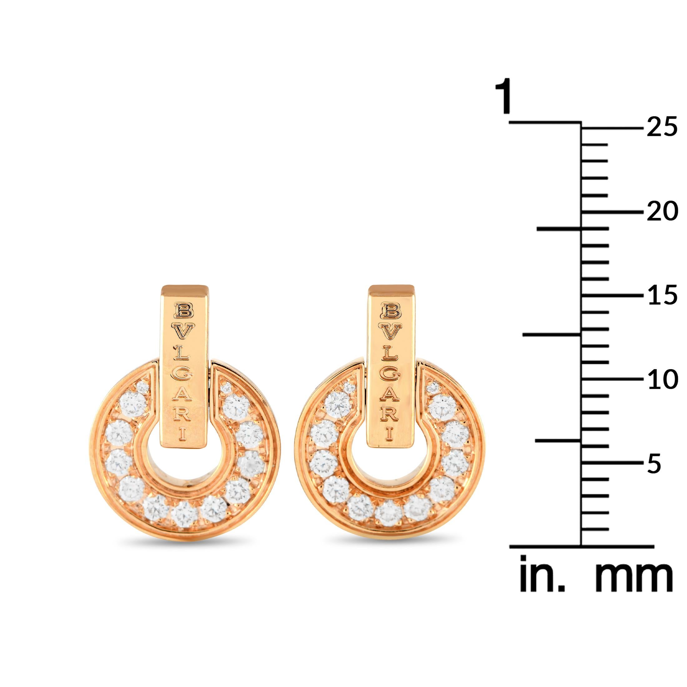 Bvlgari Bvlgari 18K Rose Gold 0.35ct Diamond Earrings BV13-021424 In Excellent Condition In Southampton, PA