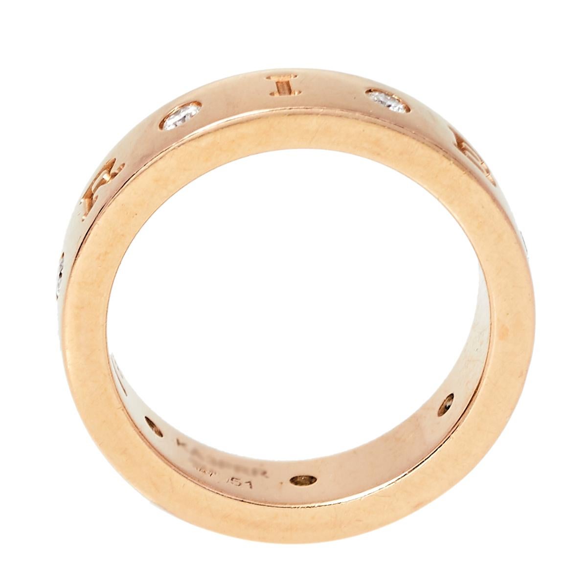 Bvlgari Bvlgari 18K Rose Gold Diamond Band Ring Size EU 51 In Fair Condition In Dubai, Al Qouz 2