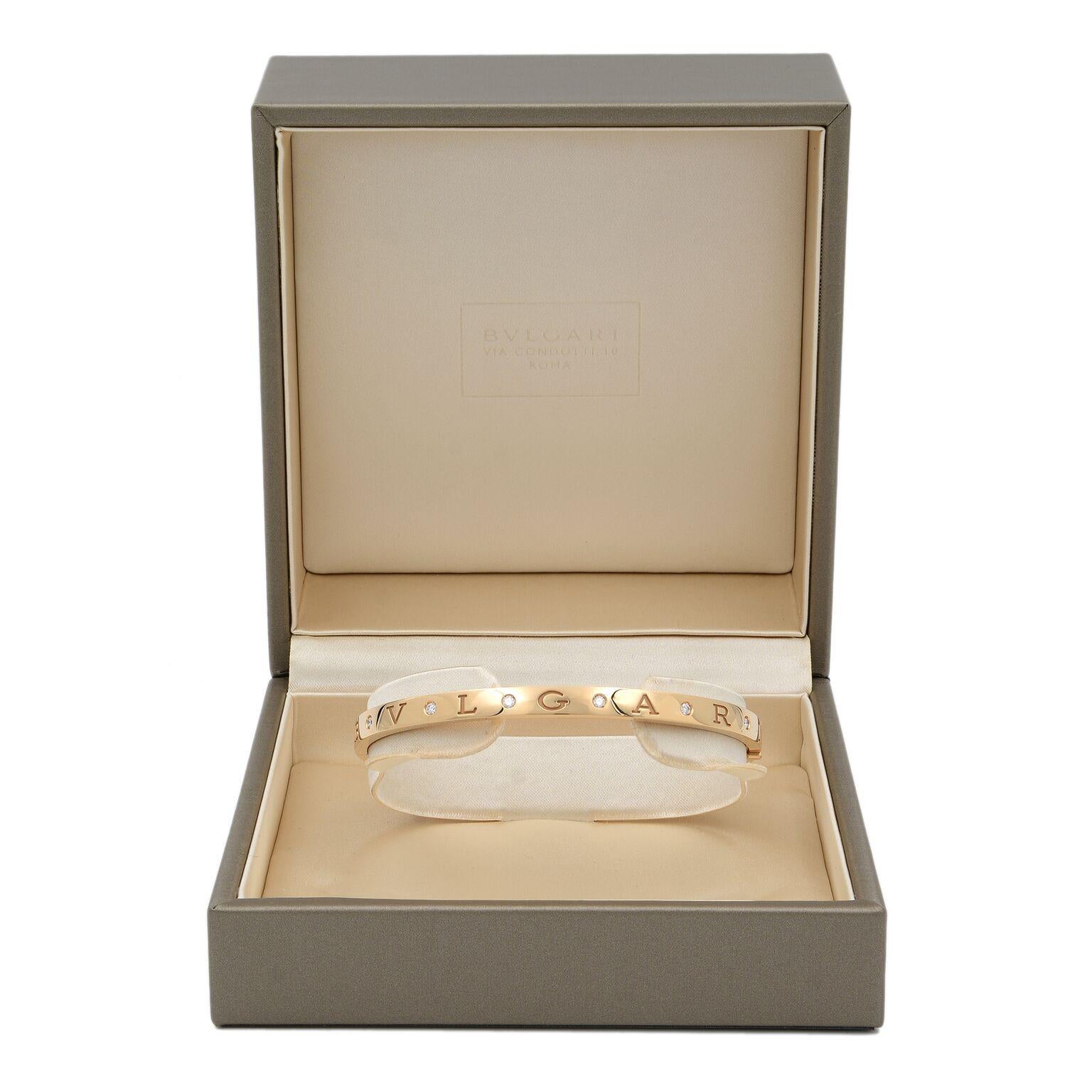Bvlgari Bvlgari 18 Karat Rose Gold Diamond Bangle Bracelet Size L In New Condition In New York, NY