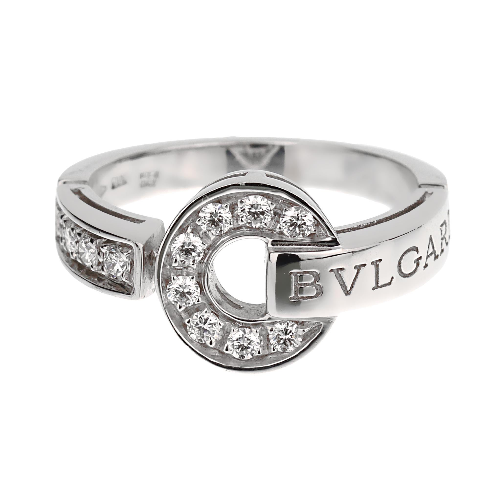 Experience the epitome of luxury and elegance with the Bvlgari Bvlgari White Gold Diamond Cocktail Ring. This exquisite piece showcases the renowned craftsmanship and timeless design of the iconic Bvlgari brand, making it a perfect addition to any