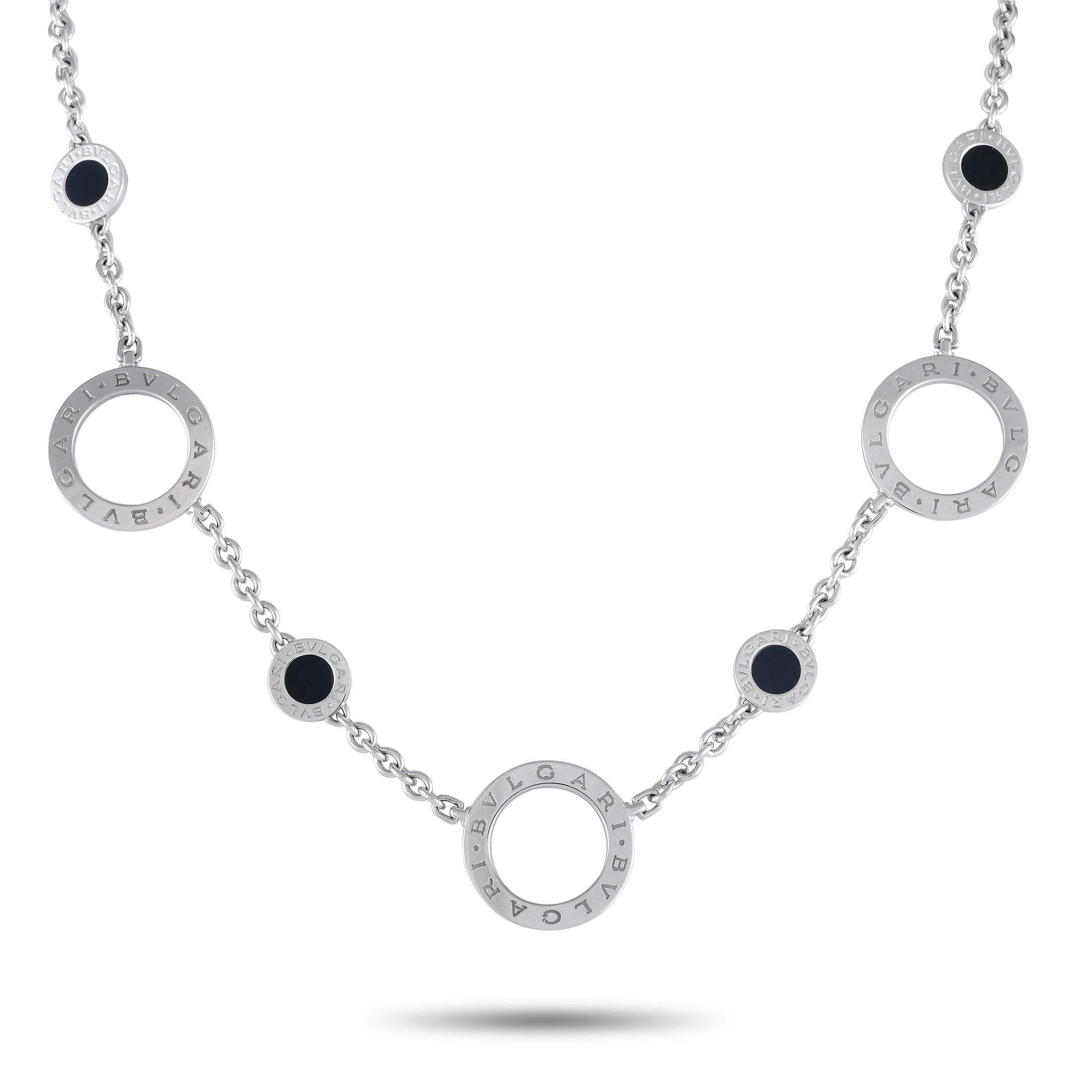 Round Cut Bvlgari Bvlgari 18K White Gold Onyx Necklace For Sale