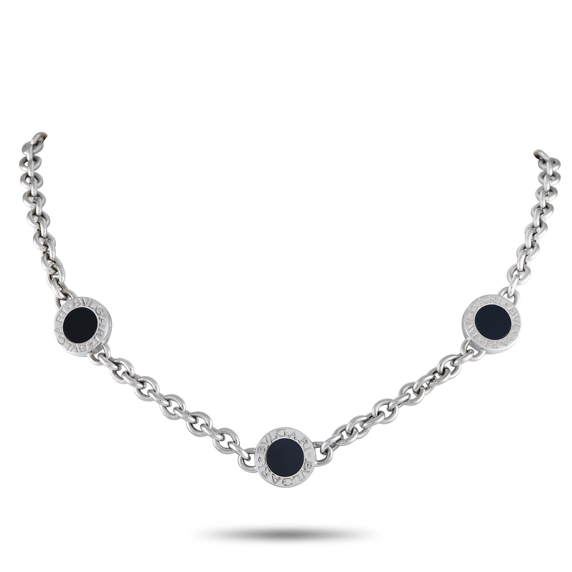 Bvlgari Bvlgari 18K White Gold Triple Onyx Chain Necklace In Excellent Condition In Southampton, PA