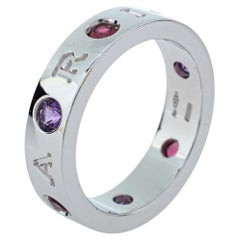 Bvlgari BVLGARI BVLGARI Diamond Amethyst Tourmaline 18K White Gold Ring Size 54