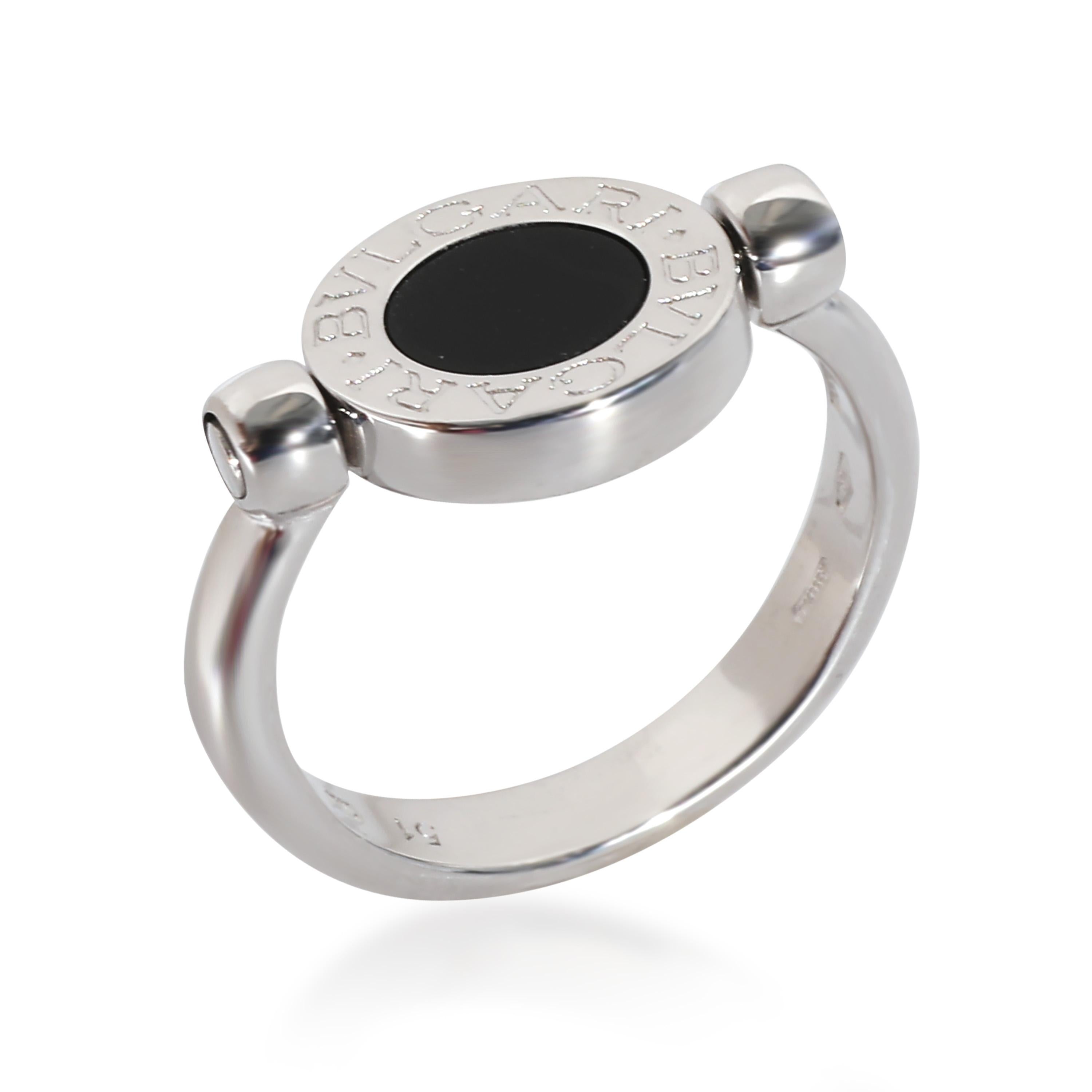 BVLGARI Bvlgari Bvlgari Onyx Diamond Ring in 18 KT White Gold Black 0.14 In Excellent Condition For Sale In New York, NY