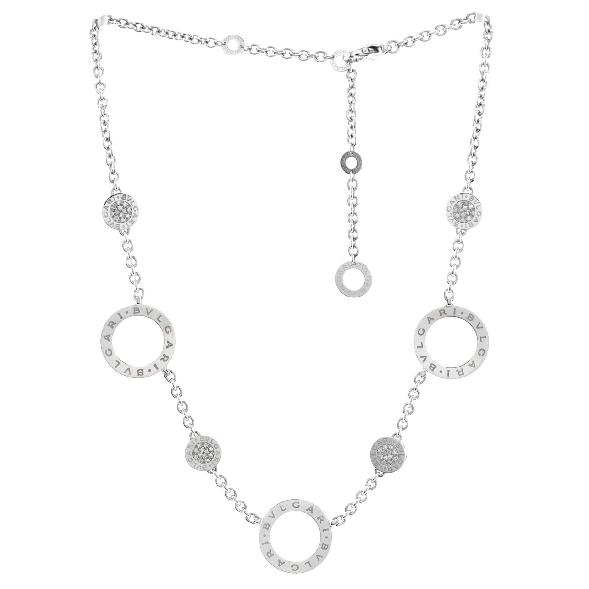 Bvlgari Bvlgari Bvlgari Sautoir Station Necklace 18K White Gold with Diamonds In Good Condition For Sale In New York, NY