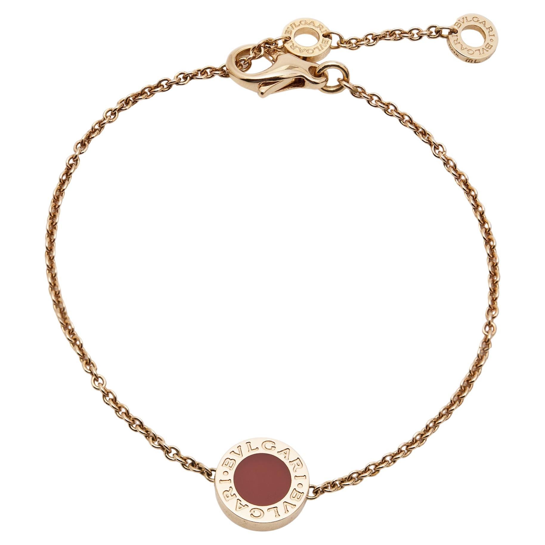 Bvlgari Bvlgari Carnelian Mother of Pearl 18k Rose Gold Bracelet M/L For Sale