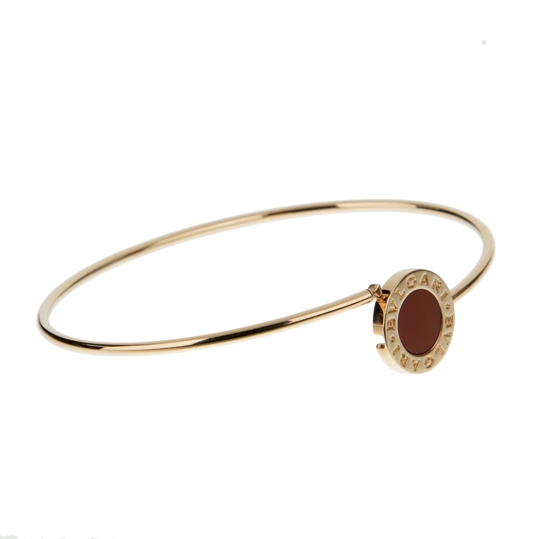 Bvlgari Bvlgari Carnelian Rose Gold Bangle Bracelet In Excellent Condition For Sale In Feasterville, PA
