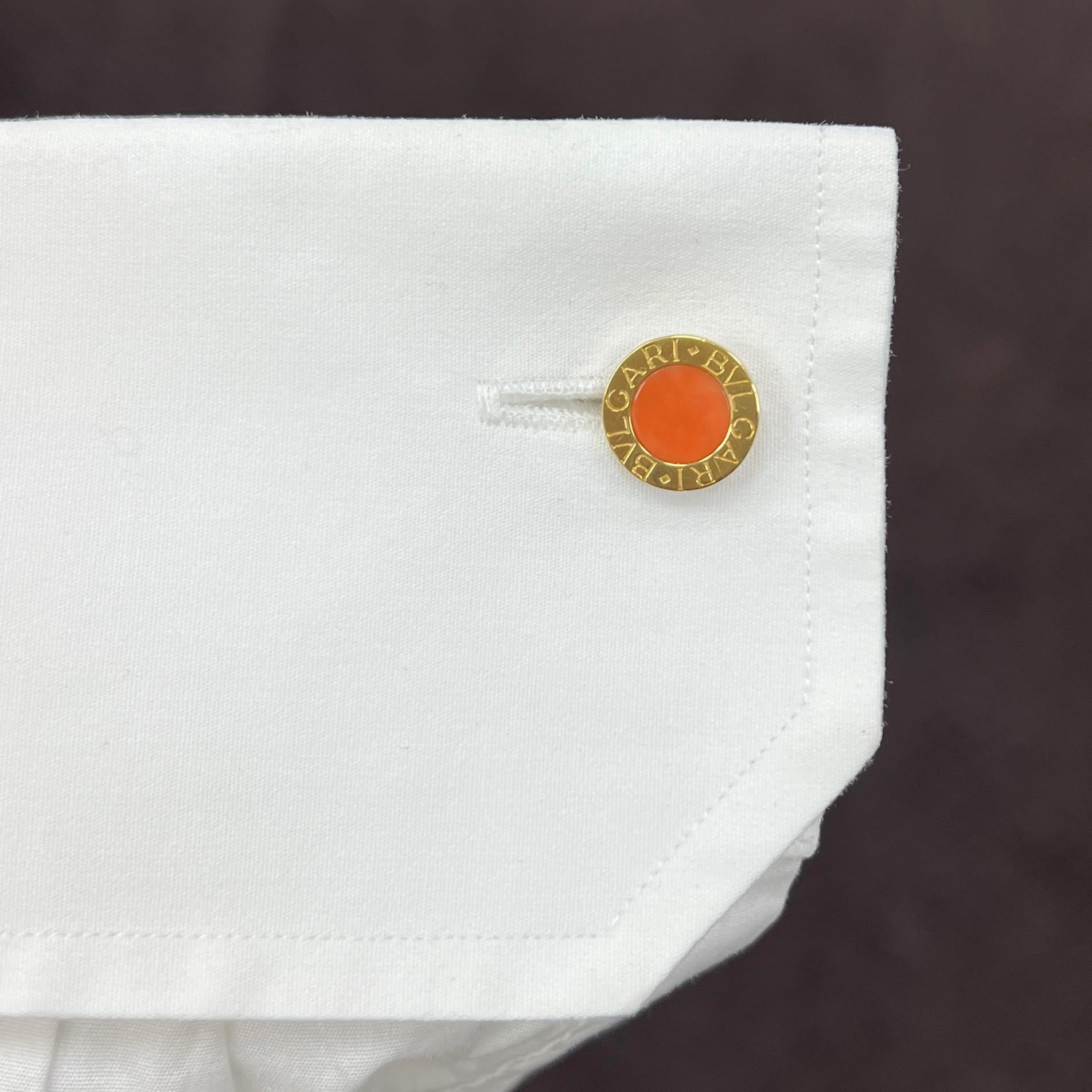 Bvlgari Bvlgari Coral Gold Cufflinks In Excellent Condition For Sale In New York, NY