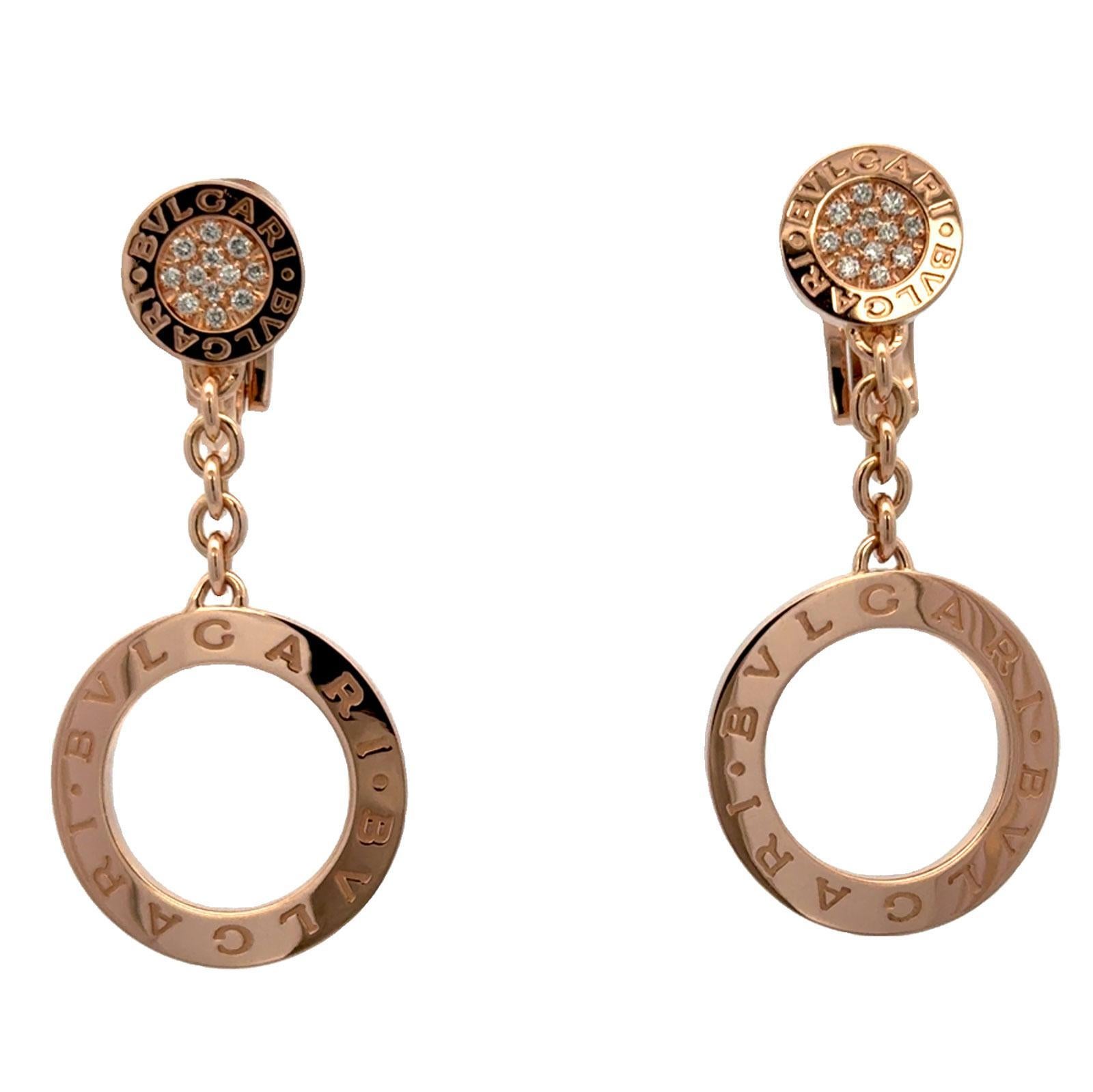 Bvlgari Boucles d'oreilles Bvlgari en or jaune 18 carats, diamants, goutte d'eau en forme de cercle ouvert à levier en vente 1