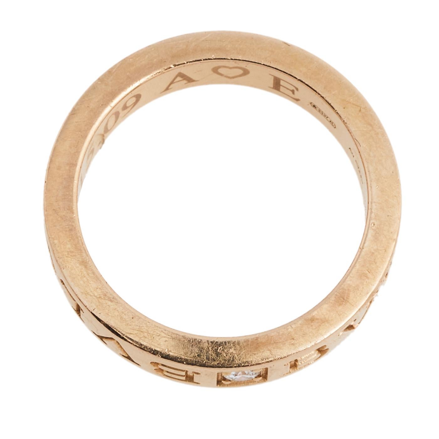 Contemporary Bvlgari Bvlgari Diamond 18k Rose Gold Band Ring Size 51
