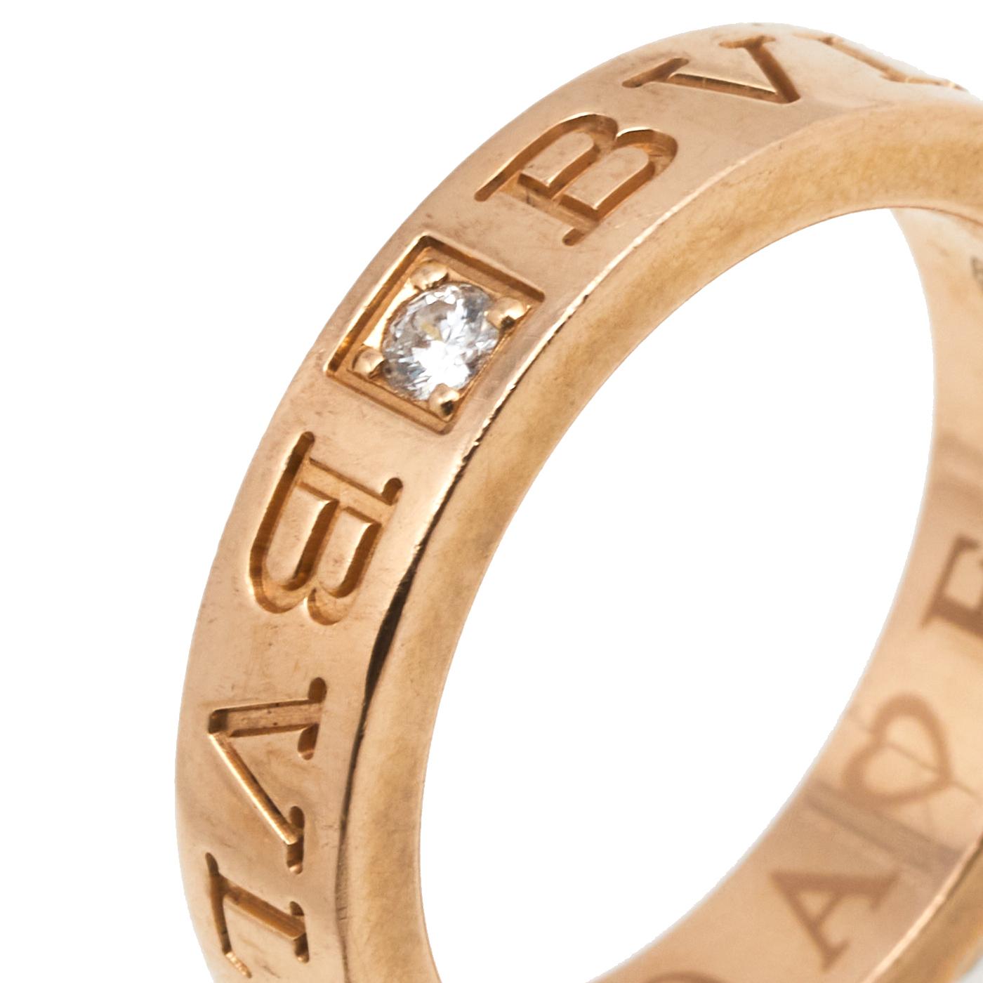 Bvlgari Bvlgari Diamond 18k Rose Gold Band Ring Size 51 In Fair Condition In Dubai, Al Qouz 2