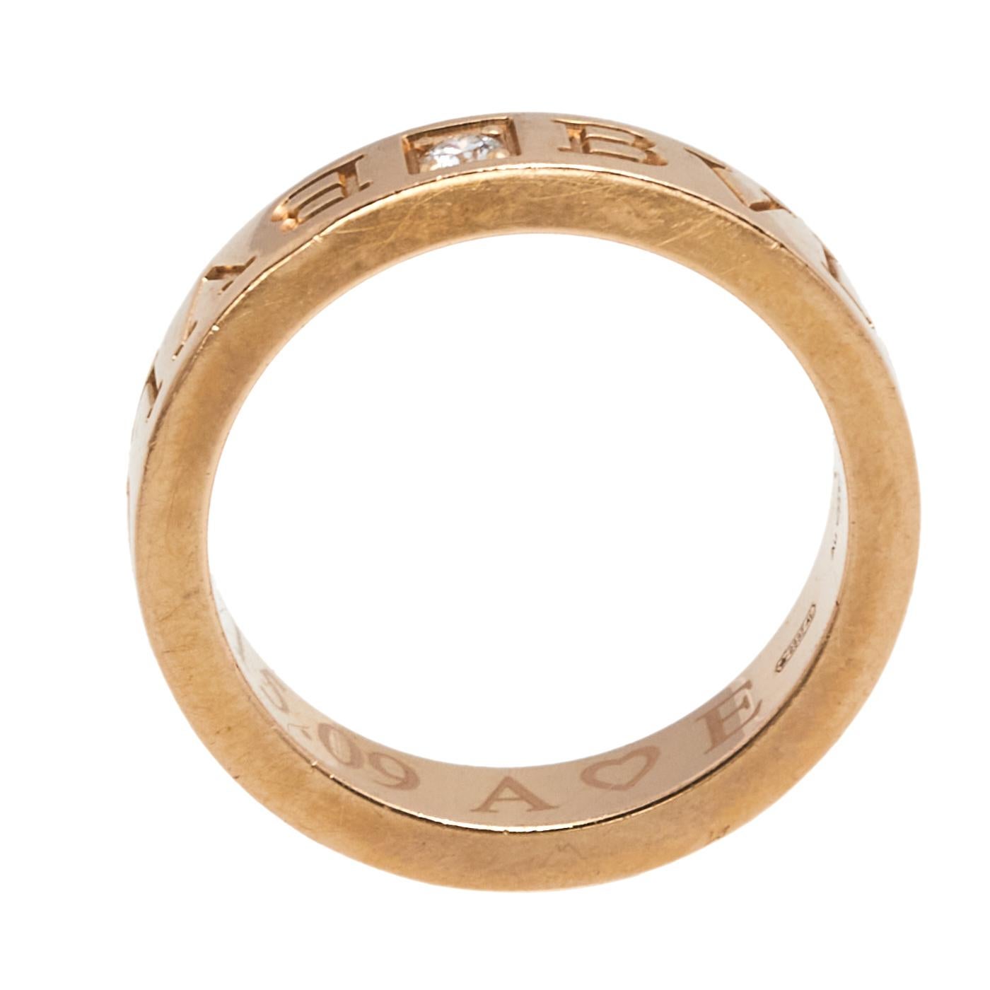 Bvlgari Bvlgari Diamond 18k Rose Gold Band Ring Size 51 1