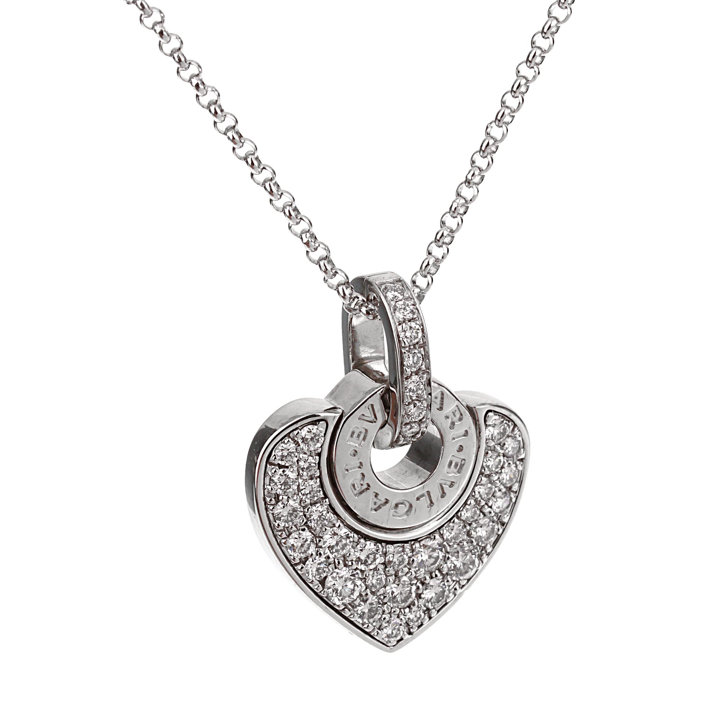 This Bvlgari Bvlgari Diamond 18k White Gold Vintage Heart Pendant Necklace epitomizes the timeless elegance and exquisite craftsmanship for which the iconic Italian luxury brand Bvlgari is renowned. This piece stands out as a testament to the