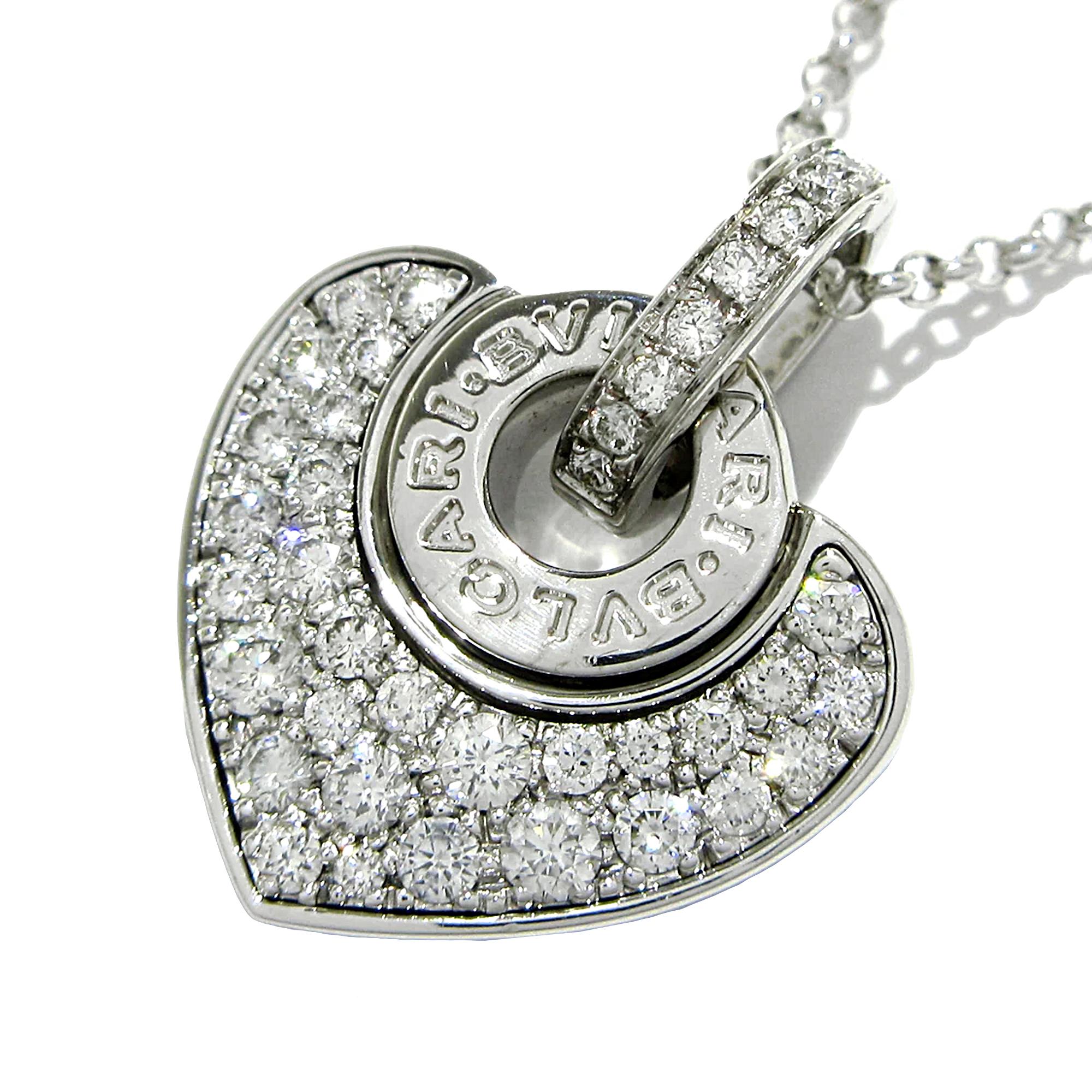 Bvlgari Bvlgari Diamond 18k White Gold Vintage Heart Pendant Necklace In Excellent Condition For Sale In Feasterville, PA