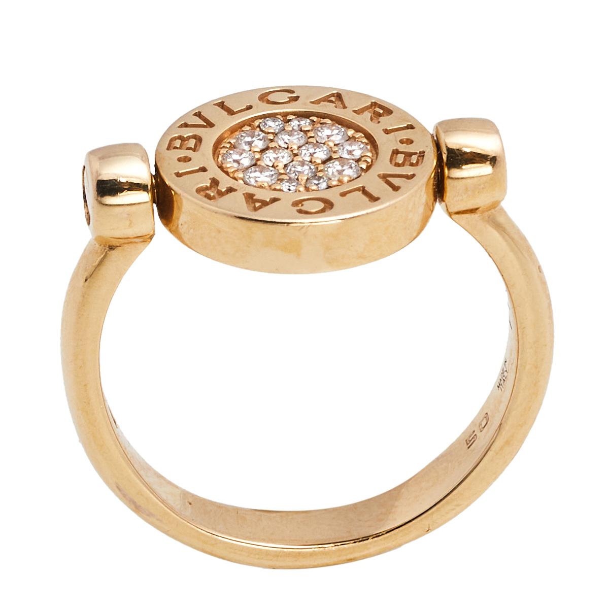 Bvlgari Bvlgari Diamond Jade 18K Rose Gold Flip Ring Size 50 1