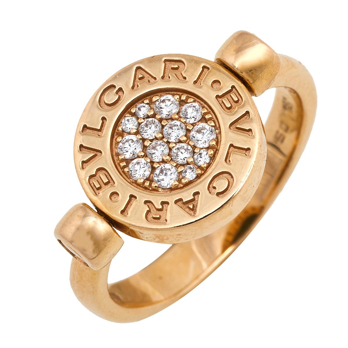 Bvlgari Bvlgari Diamond Jade 18K Rose Gold Flip Ring Size 50 2