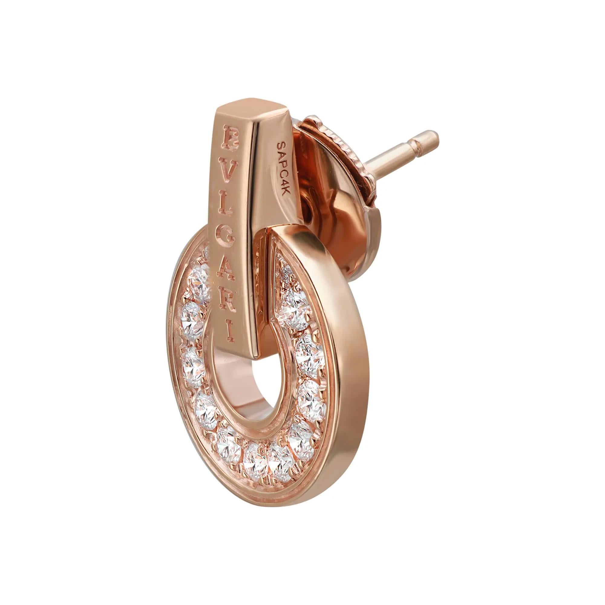 Round Cut Bvlgari Bvlgari Diamond Openwork Earrings 18K Rose Gold For Sale
