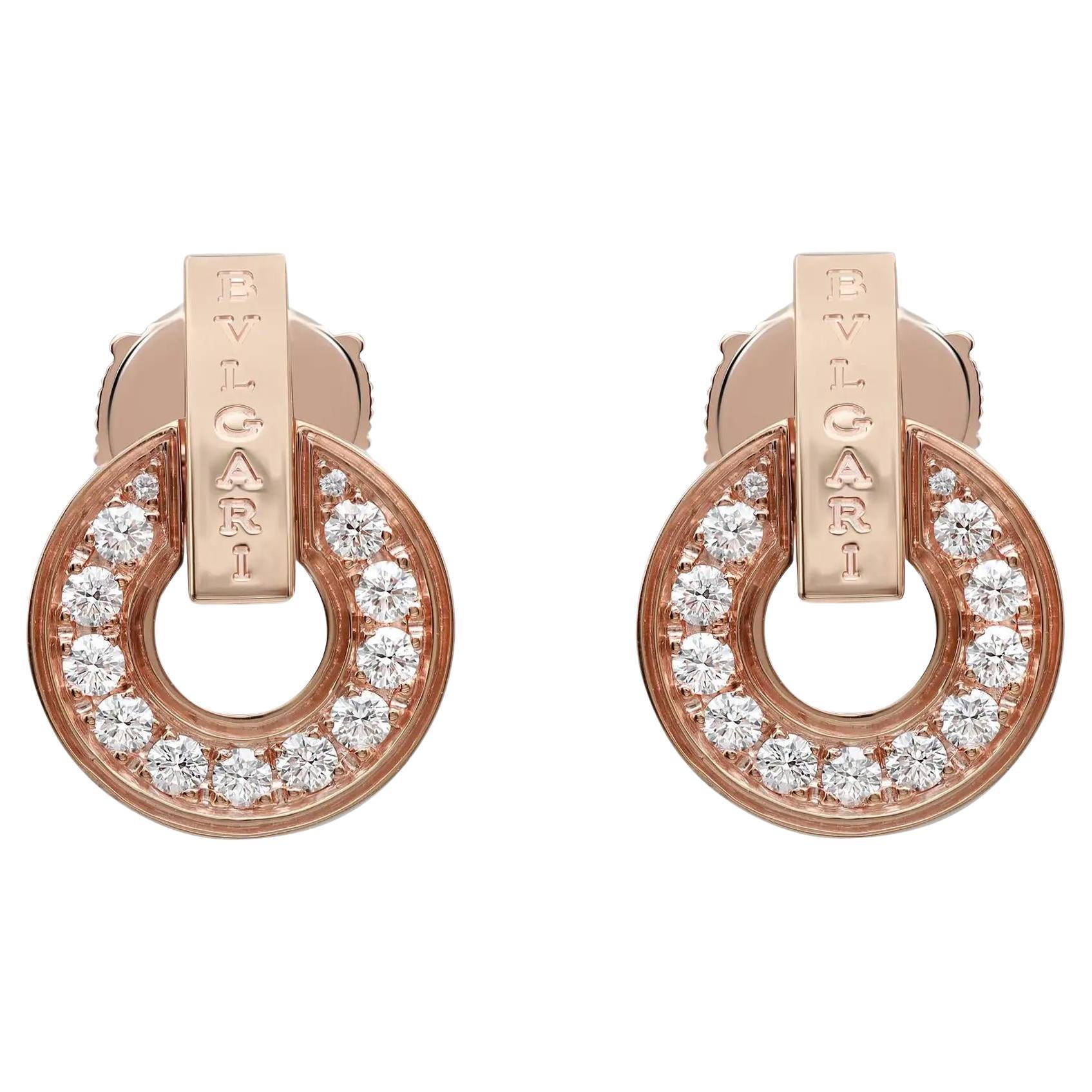 Bvlgari Bvlgari Diamond Openwork Earrings 18K Rose Gold For Sale