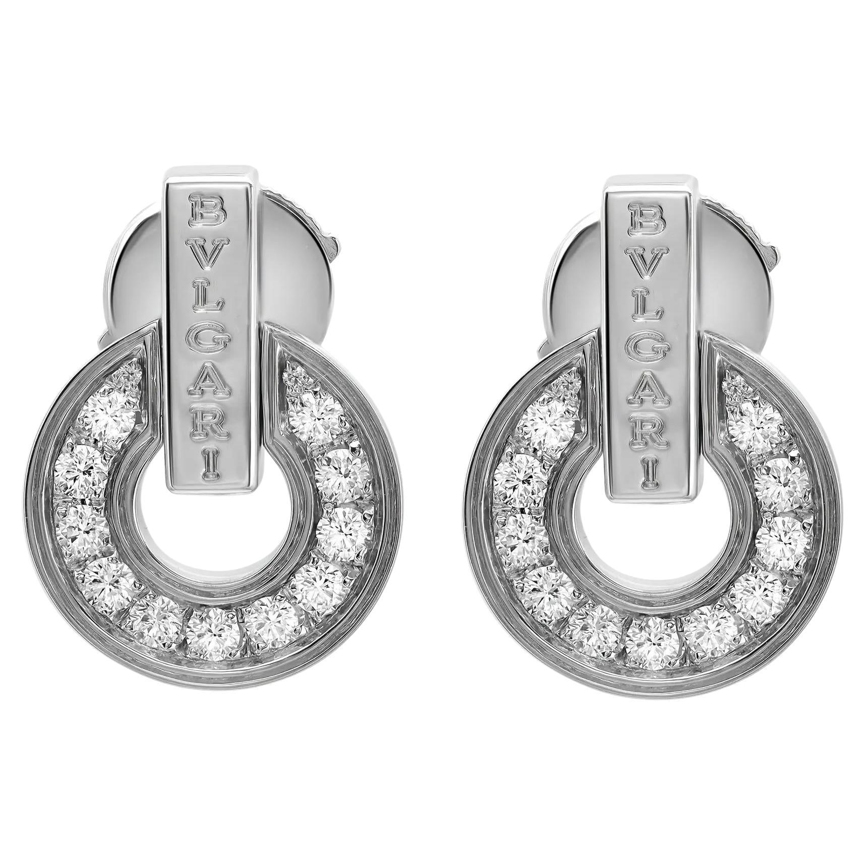 Bvlgari Bvlgari Diamond Openwork Earrings 18K White Gold For Sale