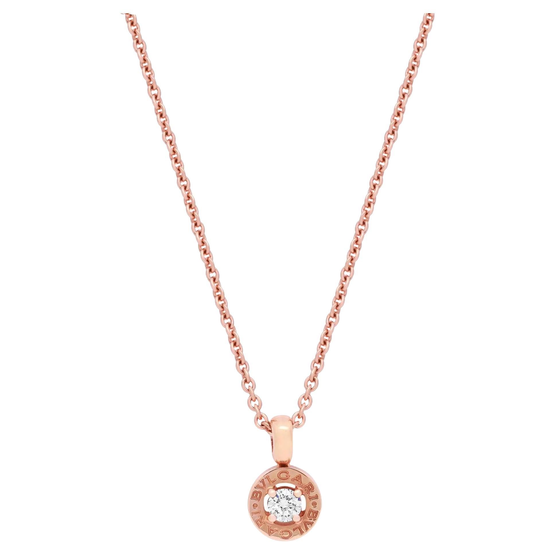 Bvlgari Bvlgari Diamond Pendant Necklace 18K Rose Gold 0.25cttw For Sale