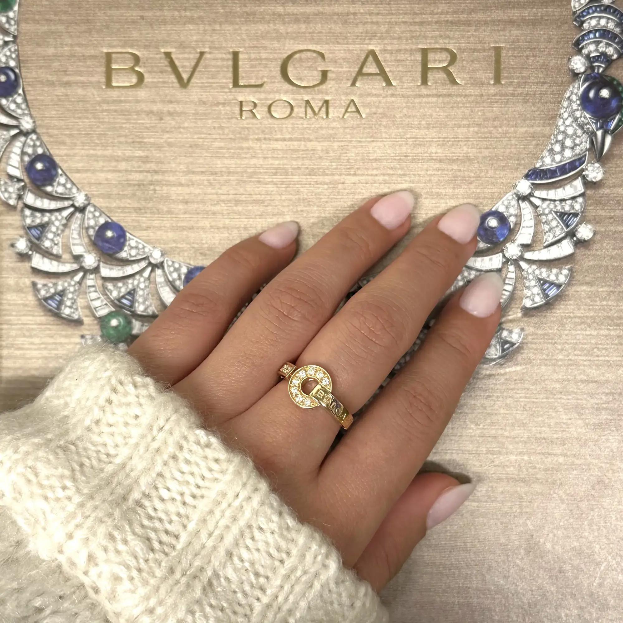 Modern Bvlgari Bvlgari Diamond Ring 18K Rose Gold Size 49 US 5 For Sale