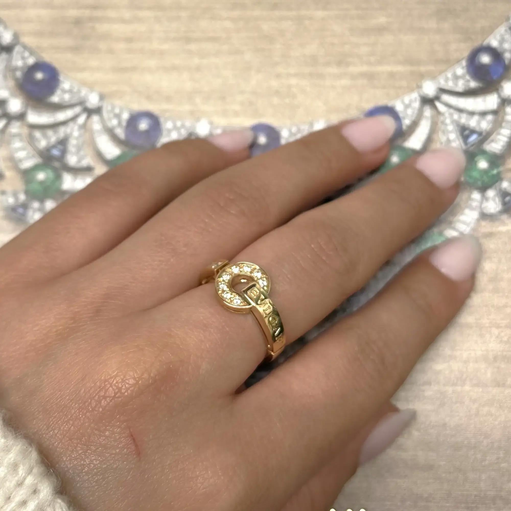 Round Cut Bvlgari Bvlgari Diamond Ring 18K Rose Gold Size 49 US 5 For Sale