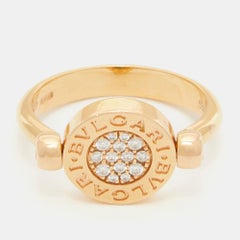Bvlgari Bvlgari Jade Diamonds 18k Rose Gold Flip Ring Size 53