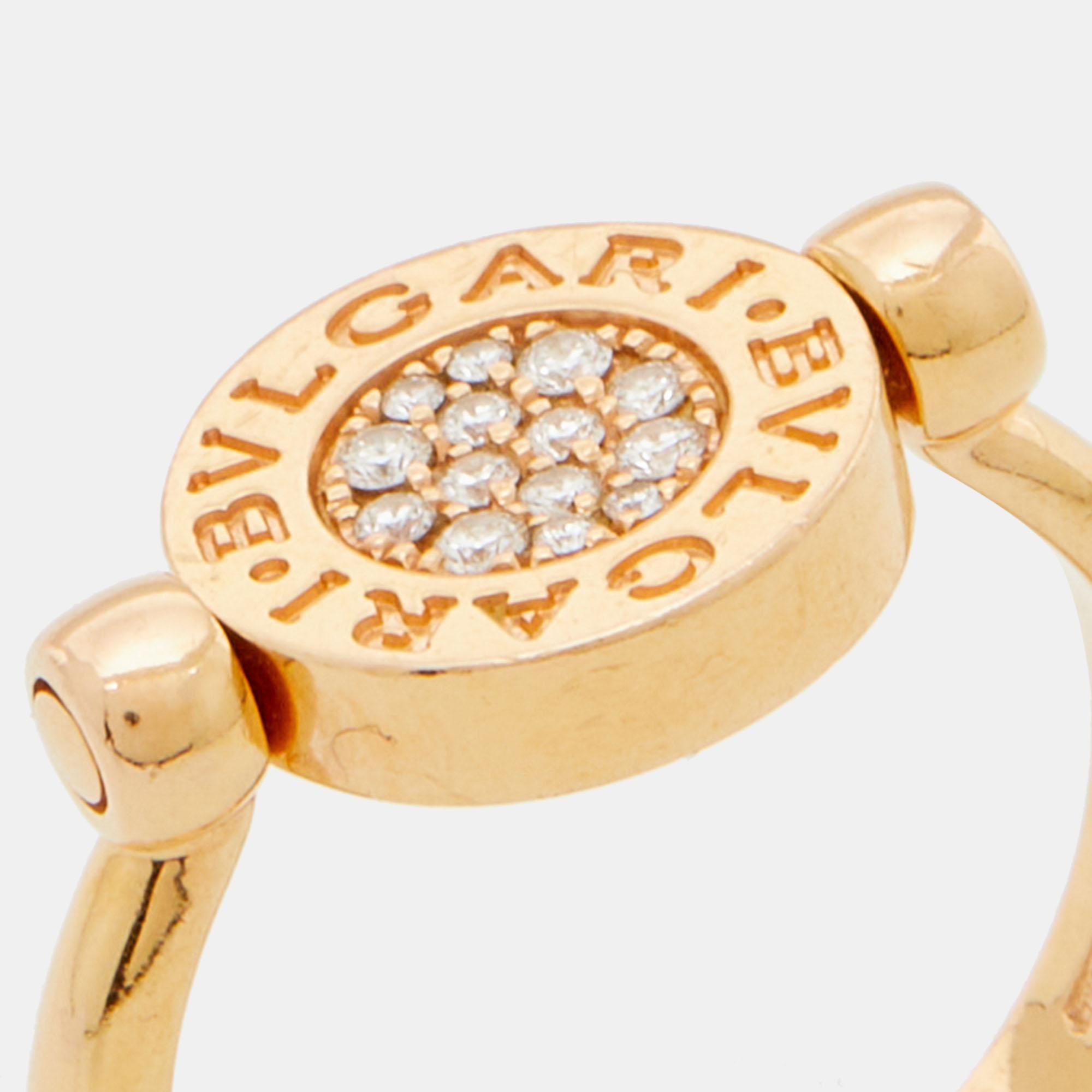 Rose Cut Bvlgari Bvlgari Jade Diamonds 18k Rose Gold Flip Ring Size 53