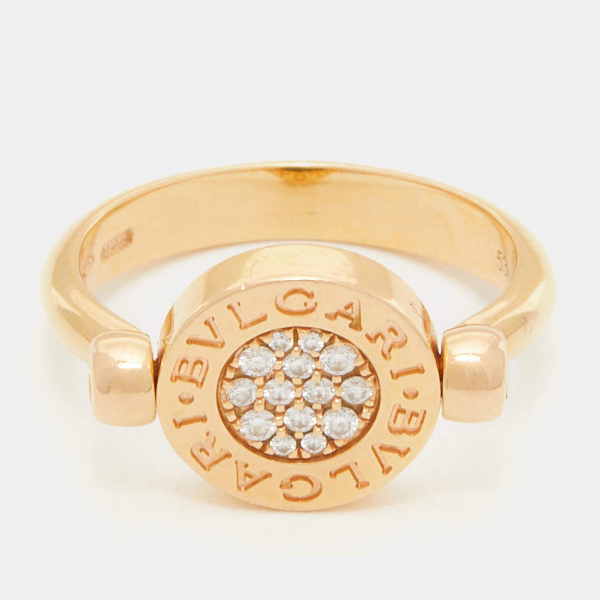 Contemporary Bvlgari Bvlgari Jade Diamonds 18k Rose Gold Flip Ring Size 53