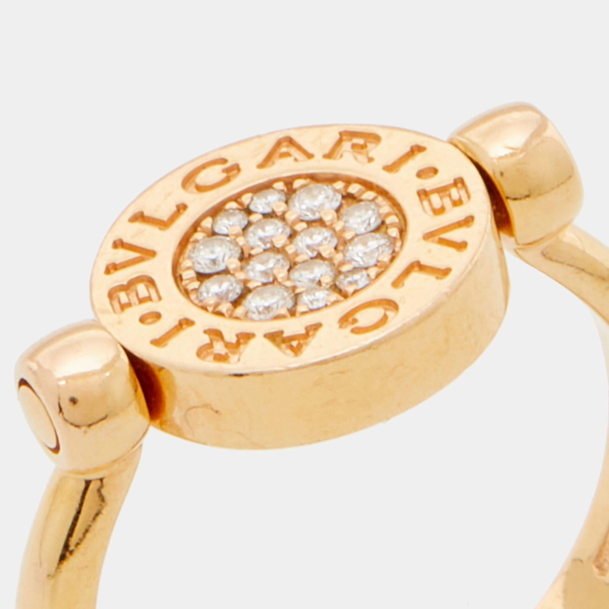 Women's Bvlgari Bvlgari Jade Diamonds 18k Rose Gold Flip Ring Size 53