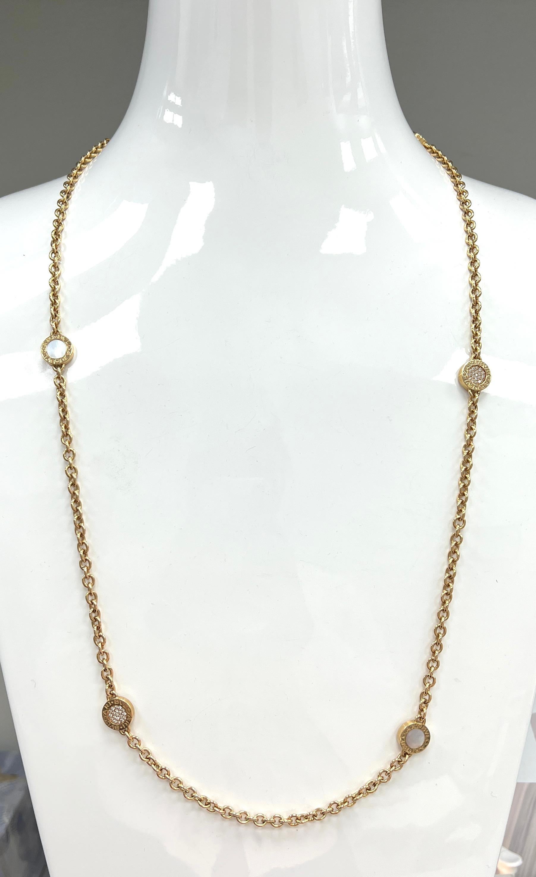 Bvlgari Bvlgari Long Chain Diamond & Mother-of-Pearl Necklace  1