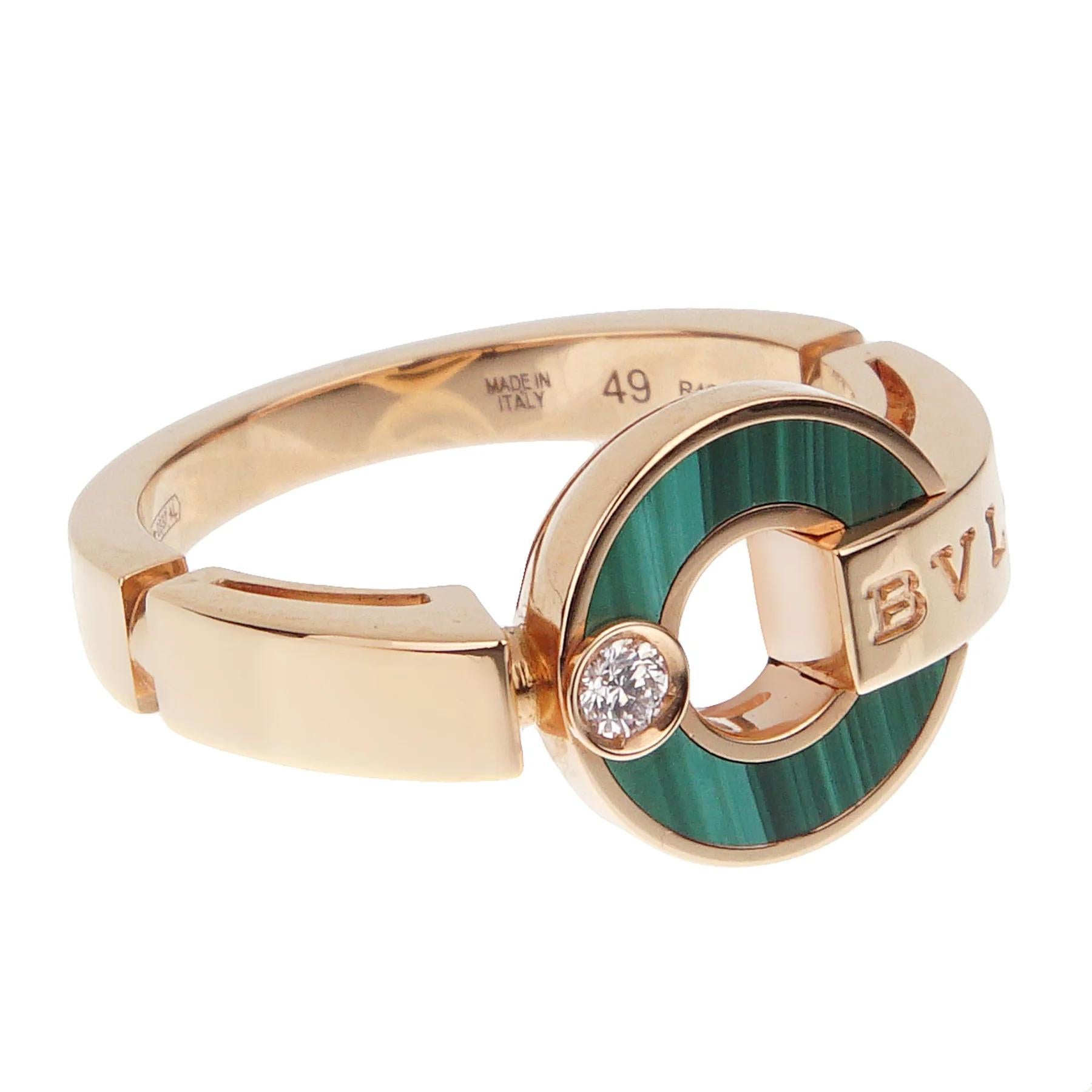 Bvlgari Bvlgari Malachite Rose Gold Diamond Ring In Excellent Condition For Sale In Feasterville, PA