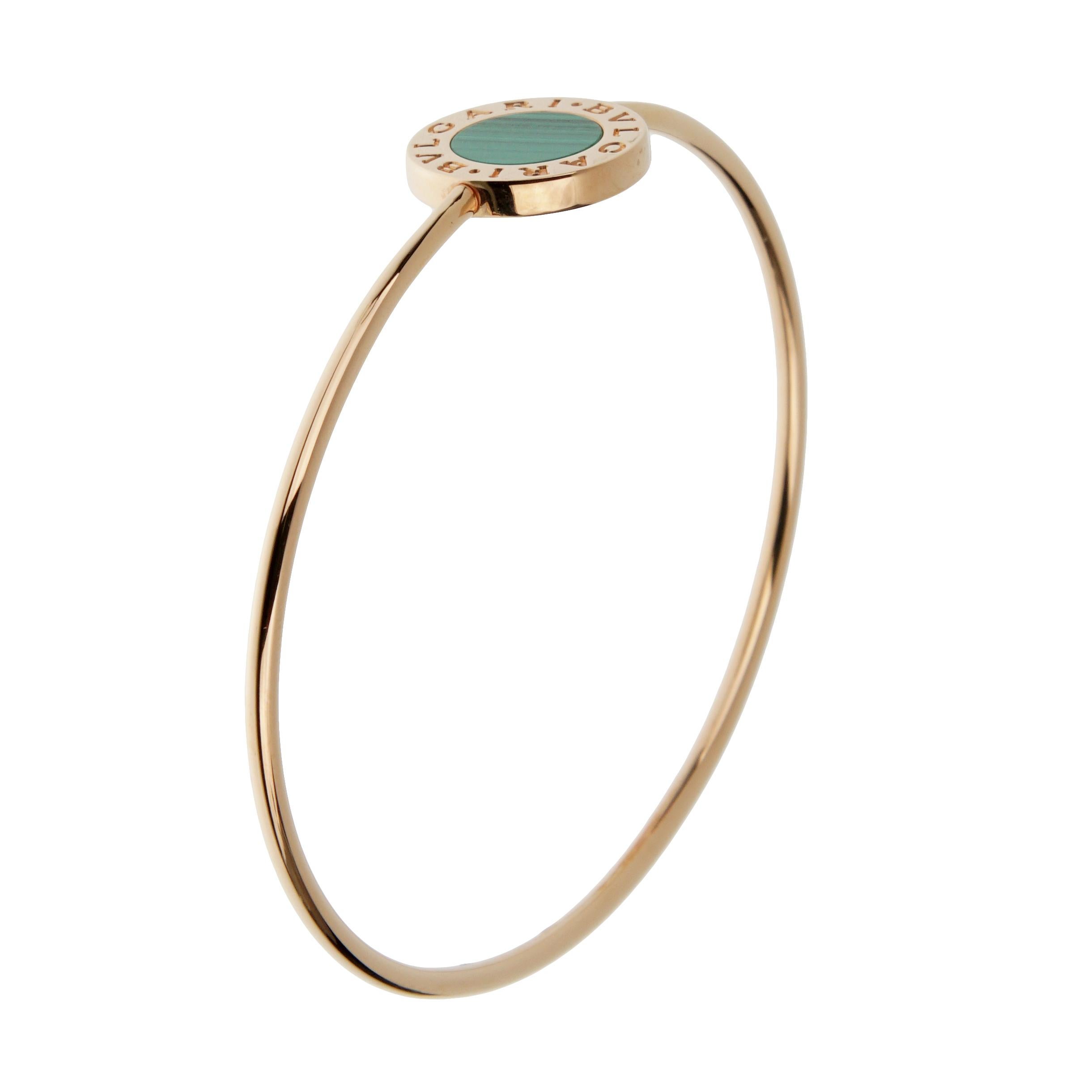 Bvlgari Bvlgari Malachite Rose Gold Small Bangle Bracelet In Excellent Condition For Sale In Feasterville, PA