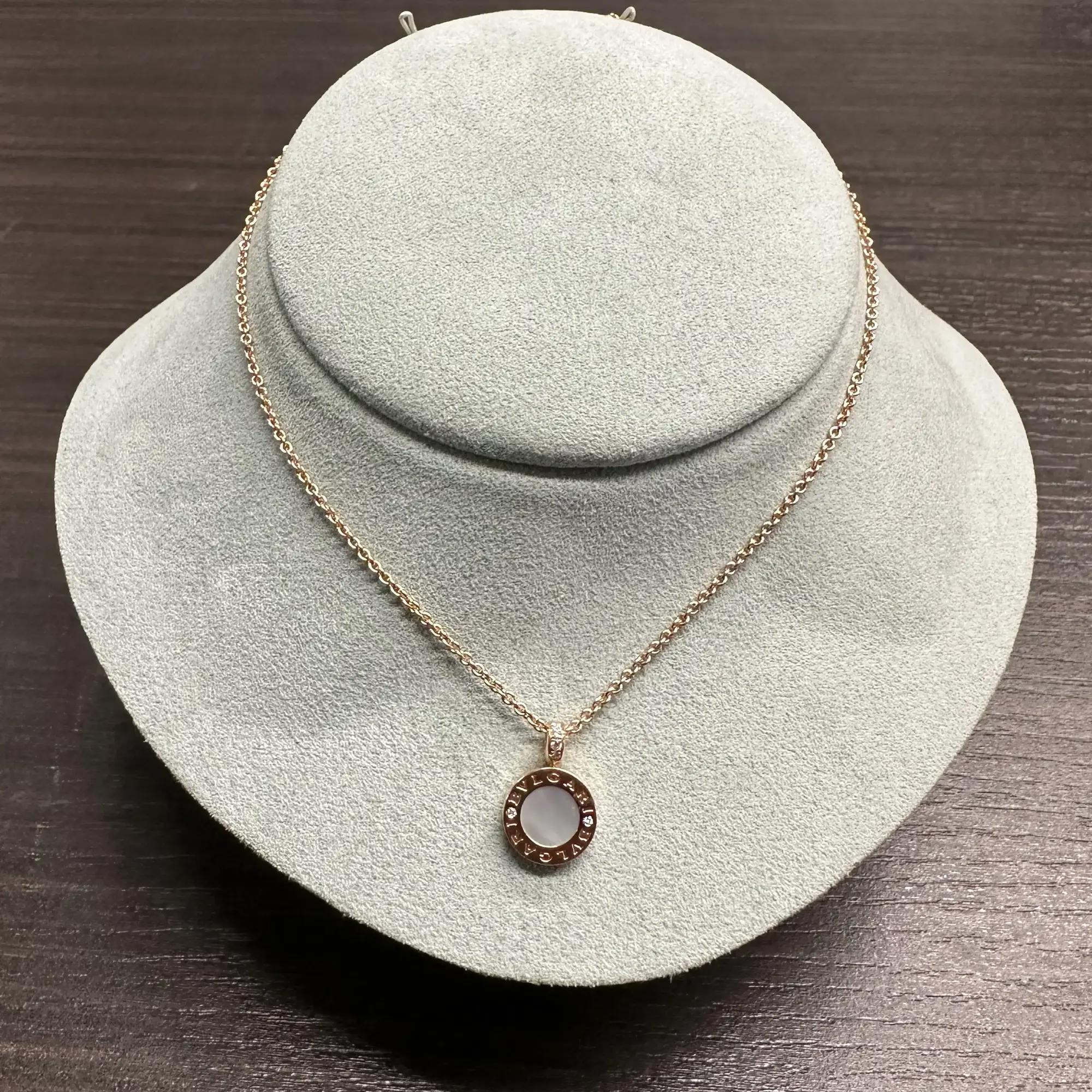 Bvlgari Bvlgari MOP Onyx Diamond Pendant Necklace 18K Rose Gold 18 Inches 3