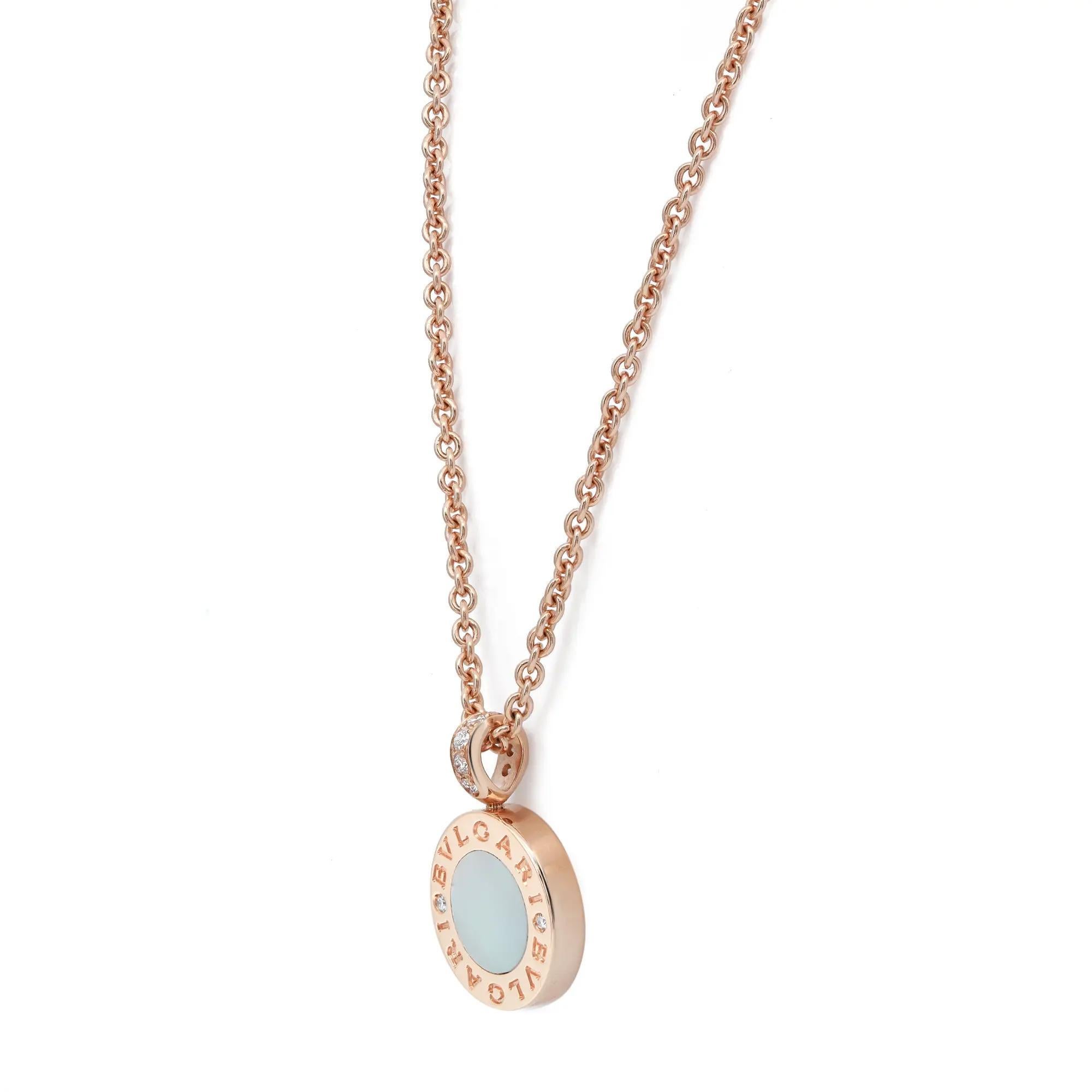 Modern Bvlgari Bvlgari MOP Onyx Diamond Pendant Necklace 18K Rose Gold 18 Inches